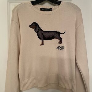 Ralph Lauren Cream Crewneck Sweater with Dachshund Intarsia NWT